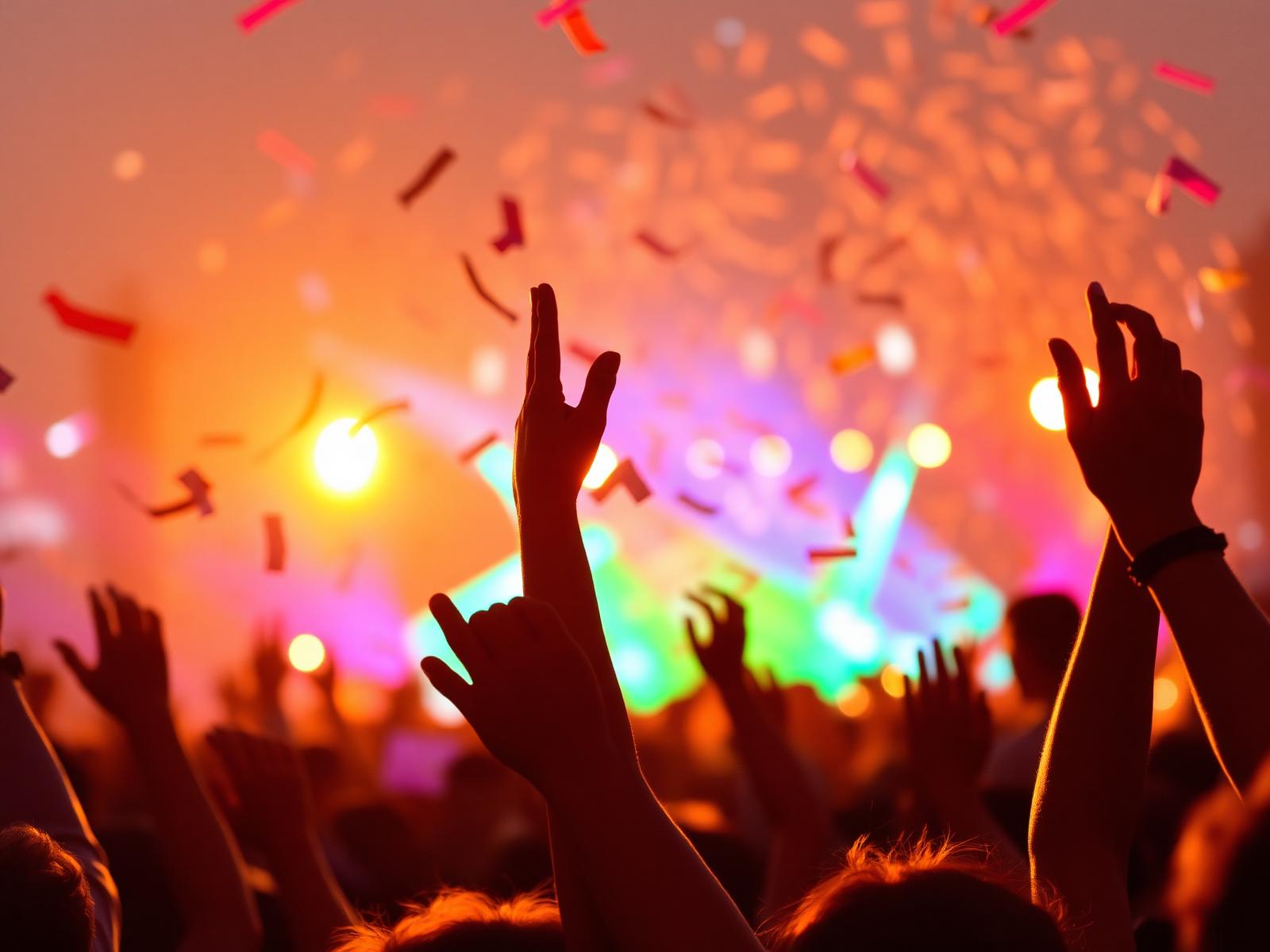 Festival crowd at golden hour